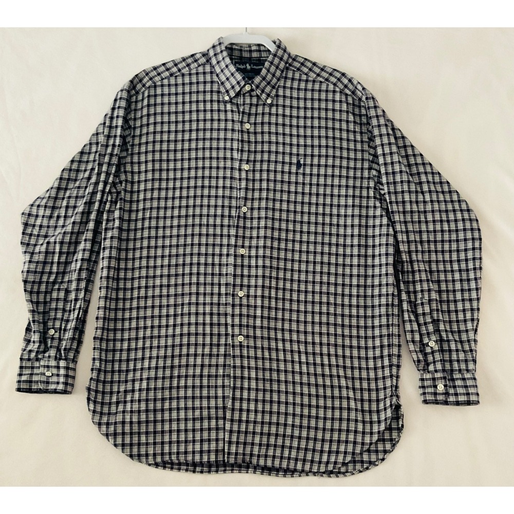 Ralph Lauren Checkered Button Down Shirt Long Sleeve Cotton Casual Size L